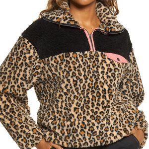 Bp. Leopard‎ Colorblock Fleece Pullover, Size Medium - Brown NWT 4149